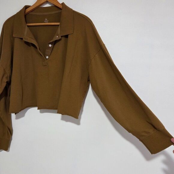 EUC OFFLINE BY AERIE SEMI CROPPED DEEP MUSTARD LONGSLEEVES TEE SIZE LARGE - Picture 2 of 14